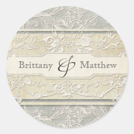 Grijze Franse Regency Lace Weddings Ronde Sticker (Voorkant)