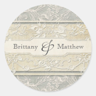 Grijze  Franse Regency Lace Weddings Ronde Sticker