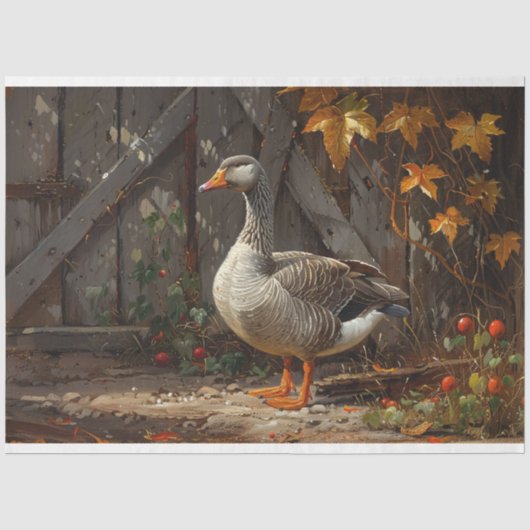 Grijze Gans in de Boerderij Decoupage Tissuepapier (Voorkant)