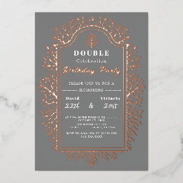 Grijze geboorte. Double Celebration Folie vakantie Feestdagenkaart