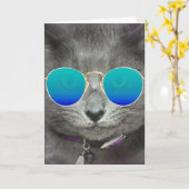 Grijze geboortenkat met zonnebril kaart (Gele Bloem)