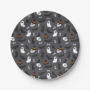 Grijze Geesten Schedels Ravens Katten Halloween Pa Papieren Bordje