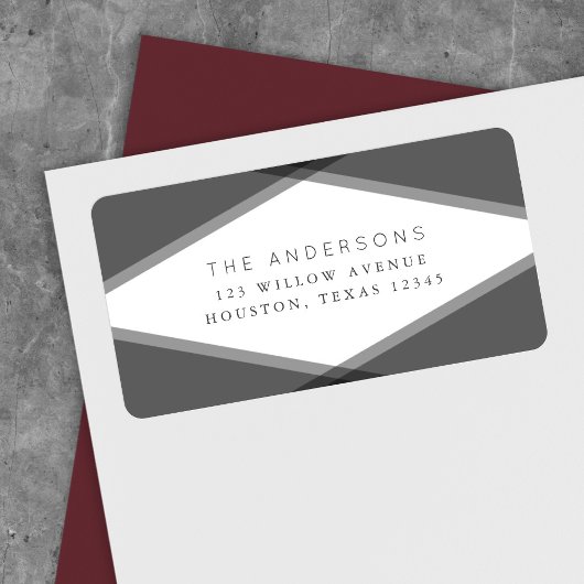 Grijze gelaagde geometrische retouradreslabel etiket