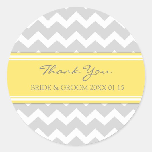 Grijze gele Chevron dank u bruiloft gunst Labels (Voorkant)