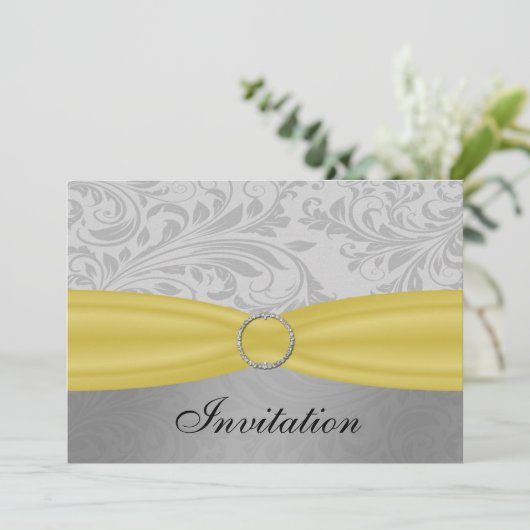 Grijze Gele FAUX-lintdiamantsluiting Weddenschap Kaart (Staand voorkant)