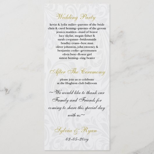 Grijze Gele FAUX-lintdiamantsluiting Weddenschap Programmakaart (Achterkant)