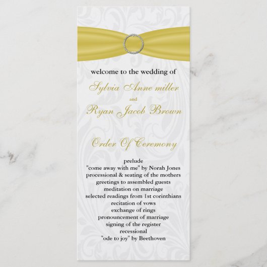 Grijze Gele FAUX-lintdiamantsluiting Weddenschap Programmakaart (Voorkant)
