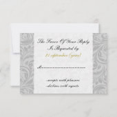 Grijze Gele FAUX-lintdiamantsluiting Weddenschap RSVP Kaartje (Achterkant)