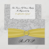 Grijze Gele FAUX-lintdiamantsluiting Weddenschap RSVP Kaartje (Voorkant / Achterkant)