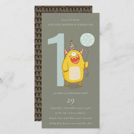 Grijze Gele Monster elke zondag uitnodigen Bedankkaart (Voorkant / Achterkant)