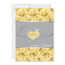 Grijze, gele rozen bruiloft uitnodiging 2