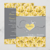 Grijze, gele rozen bruiloft uitnodiging 2 (Voorkant / Achterkant)