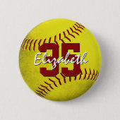 grijze gele softball meisjes gepersonaliseerd ronde button 5,7 cm (Voorkant)