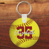 grijze gele softball meisjes gepersonaliseerd sleutelhanger (Voorkant)