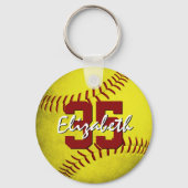 grijze gele softball meisjes gepersonaliseerd sleutelhanger (Achterkant)