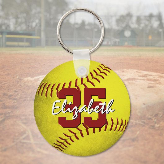 grijze gele softball meisjes gepersonaliseerd sleutelhanger