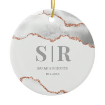 Grijze Geode Agate Koppels Monogram Kerstmis
