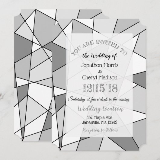 Grijze Geometric Wedding-uitnodigingen Kaart (Voorkant / Achterkant)