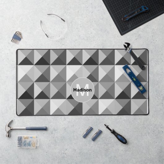 Grijze geometrisch patroon Monogram Bureaumat (Werkstation)