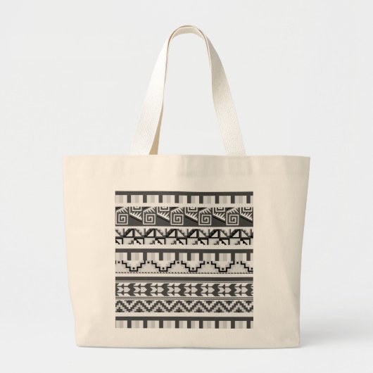 Grijze geometrische Abstracte Aztec - tribaal prin Grote Tote Bag (Voorkant)