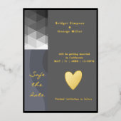 Grijze geometrische bruiloft veilig de datum goud folie uitnodiging (Voorkant)