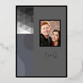 Grijze geometrische bruiloft veilig de datum goud folie uitnodiging (Achterkant)