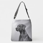 Grijze geometrische hond op zilver crossbody tas (Achterkant)