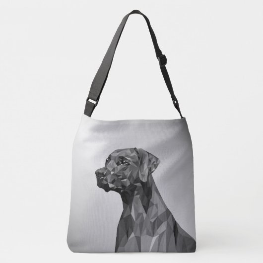 Grijze geometrische hond op zilver crossbody tas (Achterkant)