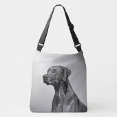 Grijze geometrische hond op zilver crossbody tas (Voorkant)