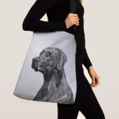 Grijze geometrische hond op zilver crossbody tas (Dichtbij)