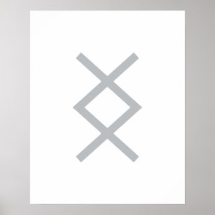 Grijze geometrische inguz (de God Ing) Viking Rune Poster