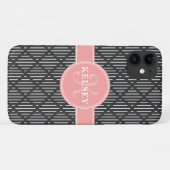 Grijze geometrische lijn diamantpatroon roze monog Case-Mate iPhone case (Achterkant (horizontaal))