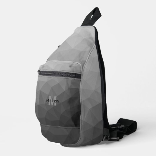 Grijze geometrische mesh patroon Monogram Sling Bag (Rechterhoek)