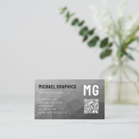 Grijze geometrische mesh patroon QR code Monogram Visitekaartje (Staand voorkant)