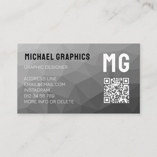 Grijze geometrische mesh patroon QR code Monogram Visitekaartje (Voorkant)