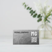 Grijze geometrische meshpatroon QR-code Monogram Visitekaartje (Staand voorkant)