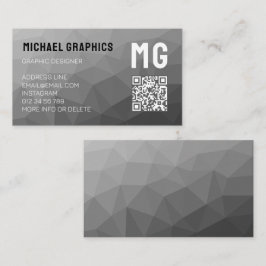 Grijze geometrische meshpatroon QR-code Monogram Visitekaartje