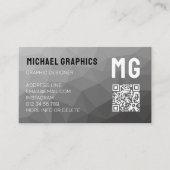 Grijze geometrische meshpatroon QR-code Monogram Visitekaartje (Voorkant)