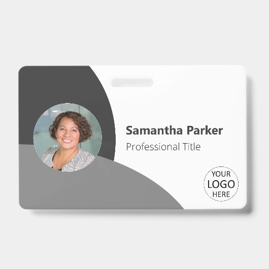 Grijze gepersonaliseerde foto, logo, barcode werkn badge (Voorzijde)