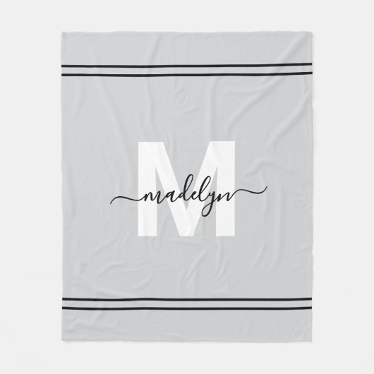 Grijze gepersonaliseerde naam monogram fleece deken (Voorkant)