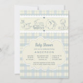 Grijze geruite babyshower uitnodiging (Voorkant)