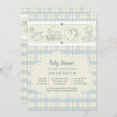 Grijze geruite babyshower uitnodiging (Voorkant / Achterkant)