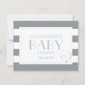 Grijze gestreepte douche lichtblauw bedankkaart (Voorkant)