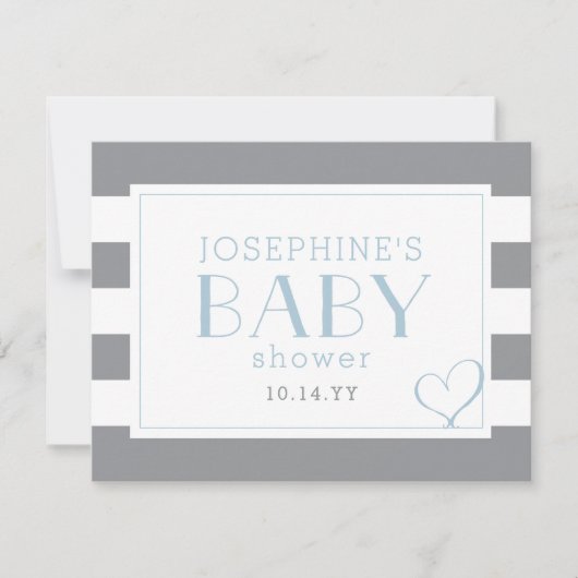 Grijze gestreepte douche lichtblauw bedankkaart (Voorkant)