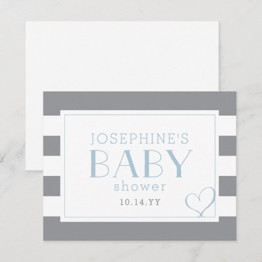 Grijze gestreepte douche lichtblauw bedankkaart (Voorkant / Achterkant)