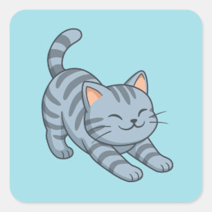 Grijze gestreepte kat blauw vierkante sticker