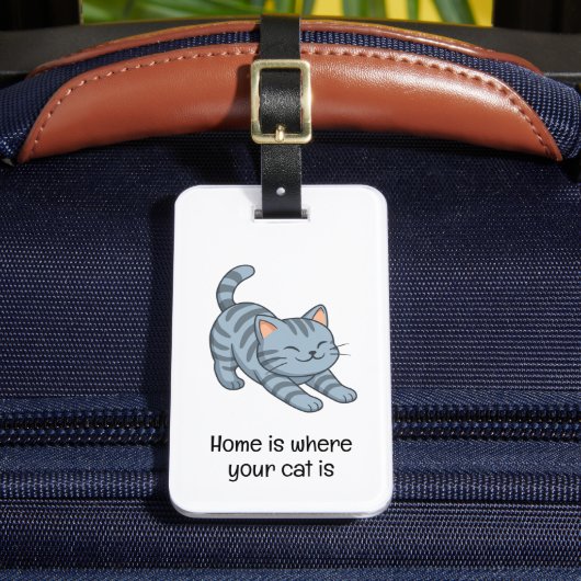 Grijze gestreepte kat met aangepaste tekst bagagelabel (Voorkant Insitu 2)