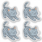 Grijze gestreepte kat set van 4 sticker (Voorkant)