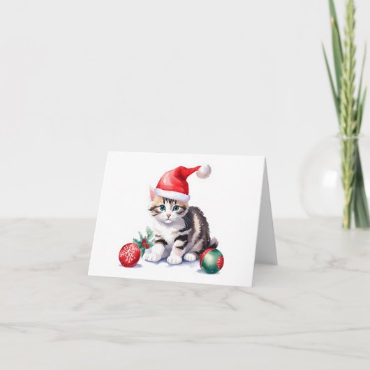 Grijze gestreepte Kerstman Kitten BLANK Feestdagen Kaart (Voorkant)