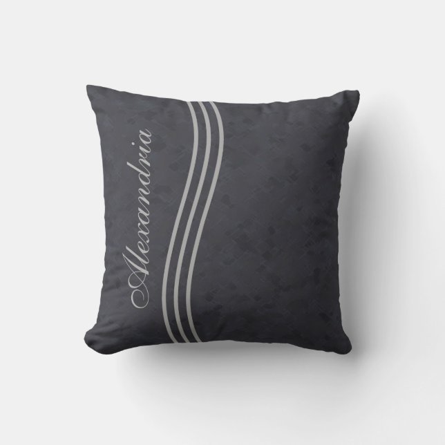 Grijze gestreepte monogram met houtskoolkleur kussen (Voorkant)